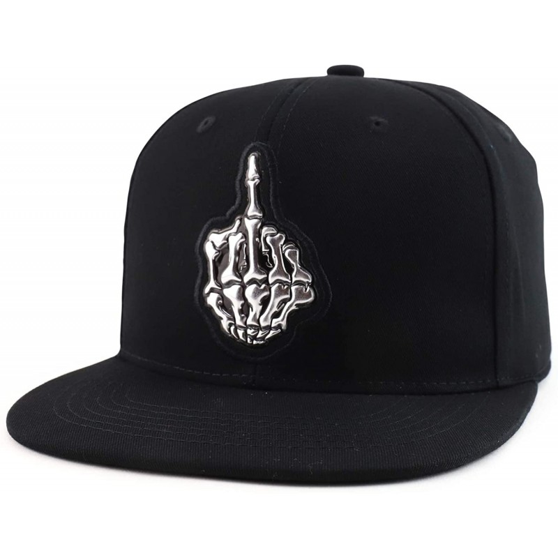 Baseball Caps Skeleton Middle Finger Embroidered Flatbill Snapback Cap - High Frequency Black - CK194X7M7QC $31.75