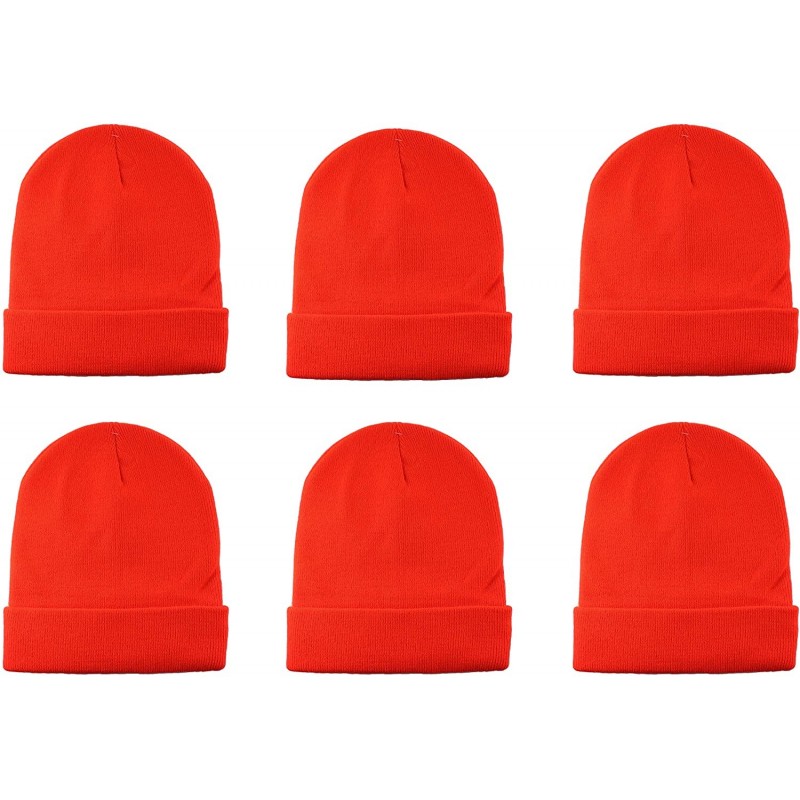 Skullies & Beanies Unisex Knitted Winter Beanie Hat 6 Pcs - Orange - CW18K6R7Z3A $34.75