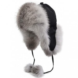 Bomber Hats Fox Fur Russian Trooper Style Hat Adult Winter Ushanka Snow Hat - Grey Fur & Black Exterior - C318HZTQL4N $70.76