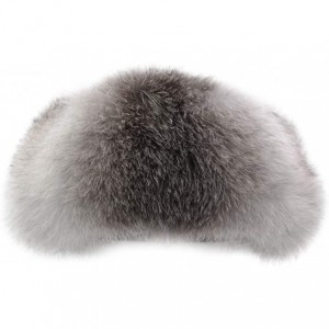 Bomber Hats Fox Fur Russian Trooper Style Hat Adult Winter Ushanka Snow Hat - Grey Fur & Black Exterior - C318HZTQL4N $71.60