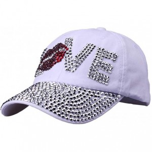 Baseball Caps Fashion Women Bling Studded Rhinestone Crystal Love Lips Baseball Caps Hats - White - C219039MXGZ $38.34