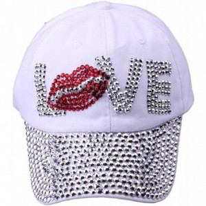 Baseball Caps Fashion Women Bling Studded Rhinestone Crystal Love Lips Baseball Caps Hats - White - C219039MXGZ $36.98