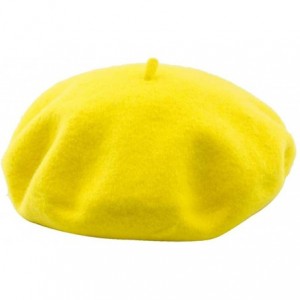 Berets Solid Color Classic French Artist Beret Hat 100% Wool - Yellow - CN18I03X66I $21.58