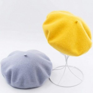 Berets Solid Color Classic French Artist Beret Hat 100% Wool - Yellow - CN18I03X66I $23.69