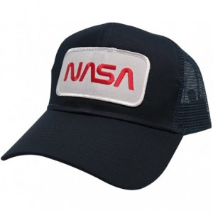 Baseball Caps NASA Worm Red Text Patched Mesh Baseball Cap - Navy - CH12B0KOSSP $33.13