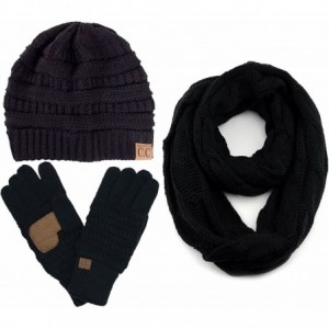 Skullies & Beanies 3pc Set Trendy Warm Chunky Soft Stretch Cable Knit Beanie- Scarves and Gloves Set - Black - C518H6KCZ4T $3...