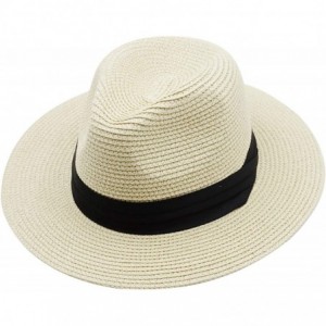 Sun Hats Women and Men Panama Straw Hat Wide Brim Summer Beach Sun Hat - Beige - C818RYWSS5O $25.54