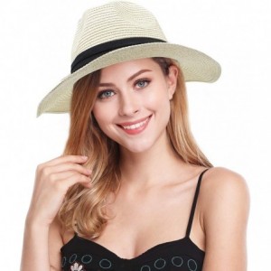Sun Hats Women and Men Panama Straw Hat Wide Brim Summer Beach Sun Hat - Beige - C818RYWSS5O $26.85