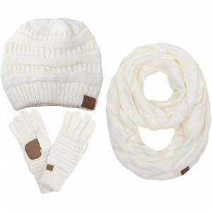 Skullies & Beanies 3pc Set Trendy Warm Chunky Soft Stretch Cable Knit Beanie- Scarves and Gloves Set - Ivory - CG18H6H2NN9 $9...