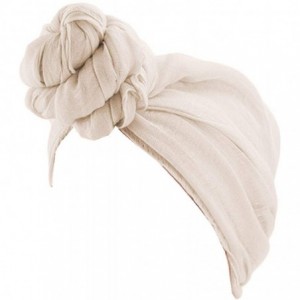 Skullies & Beanies Womens Big Flower Turban Beanie Elegant Cap Head Wrap Stretch Long Hair Scarf Headscarf - Beige - CZ18UWZQ...