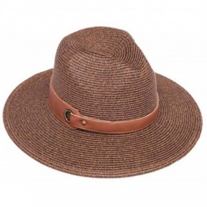 Sun Hats Womens Striped Straw Fedora Sun Hat w/Band - Brown - CJ12I3TFFZB $47.74