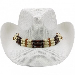 Cowboy Hats Silver Fever Woven Cowboy Hat Triple Beaded Leather Band & Chin Strap - White - CL12BWNOHG3 $44.03