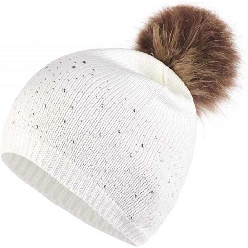Skullies & Beanies Women Plush Ball Winter Headwear Stretchy Soft Knitted Hats Skullies & Beanies - White - CH1928GL9EY $49.76