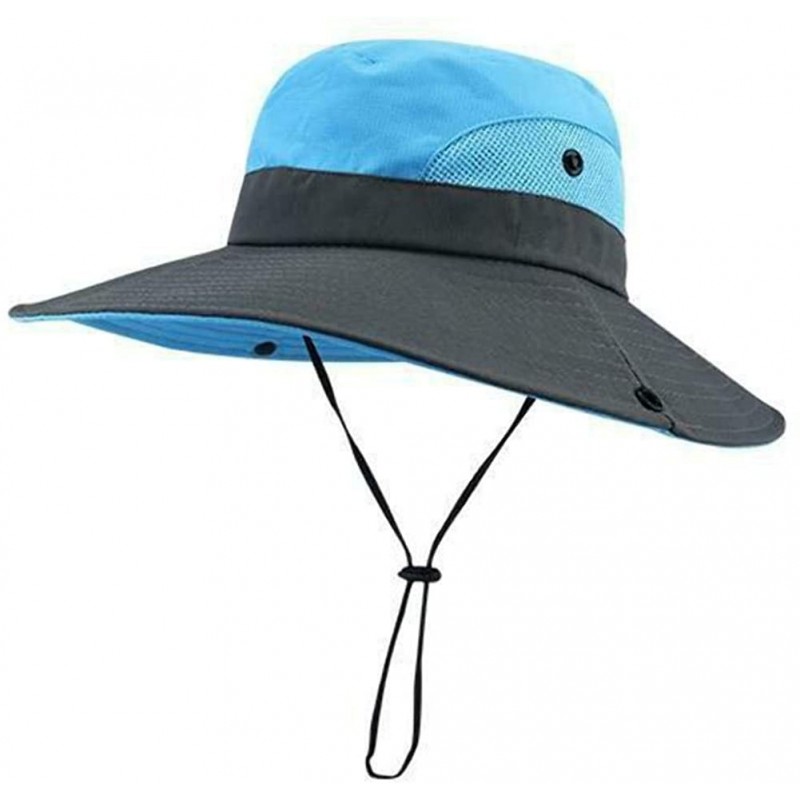 Sun Hats Women's Ponytail Safari Sun Hat Wide Brim UV Protection Foldable Outdoor Cap - Blue - CV18U7ERRA8 $15.72
