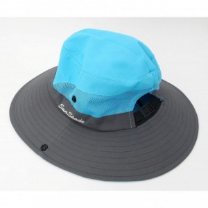 Sun Hats Women's Ponytail Safari Sun Hat Wide Brim UV Protection Foldable Outdoor Cap - Blue - CV18U7ERRA8 $15.72