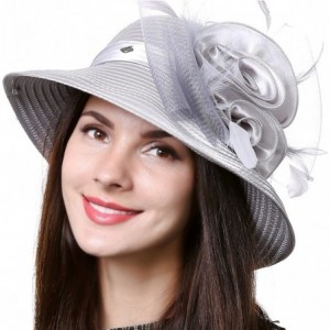 Bucket Hats Women Kentucky Derby Dress Church Wedding Party Feather Bucket Hat S608-A - Grey - CE17XQ6K0ZL $31.46