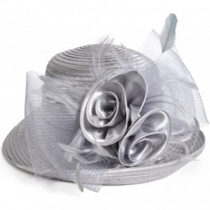 Bucket Hats Women Kentucky Derby Dress Church Wedding Party Feather Bucket Hat S608-A - Grey - CE17XQ6K0ZL $59.57