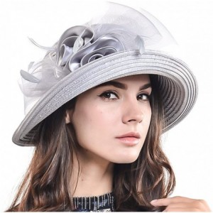 Bucket Hats Women Kentucky Derby Dress Church Wedding Party Feather Bucket Hat S608-A - Grey - CE17XQ6K0ZL $59.57