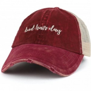 Baseball Caps Bad Hair Day Embroidered Ladies Ponytails Mesh Trucker Cap - Burgundy - CO18D9C2CY7 $38.90