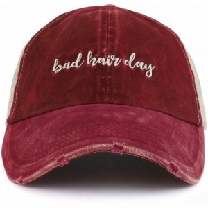 Baseball Caps Bad Hair Day Embroidered Ladies Ponytails Mesh Trucker Cap - Burgundy - CO18D9C2CY7 $16.17