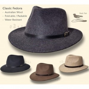 Fedoras Australian Wool Felt HAT Outback Vintage Fedora Men Leather Band Cowboy WH01 US - Brown - C41966LE4QQ $89.27