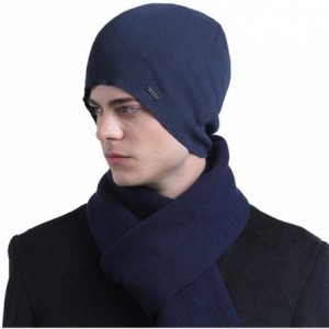 Skullies & Beanies Men's Fashion Cotton Knit Pattern Soild Breathable Beanie Hat - Z0263_navy - CL18690XSRA $17.88