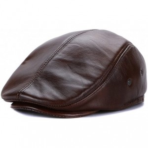 Newsboy Caps Vintage Cowhide Leather Cabby Hat Newsboy Walking Driving Cap - Brown - CT183R8ECKA $50.77
