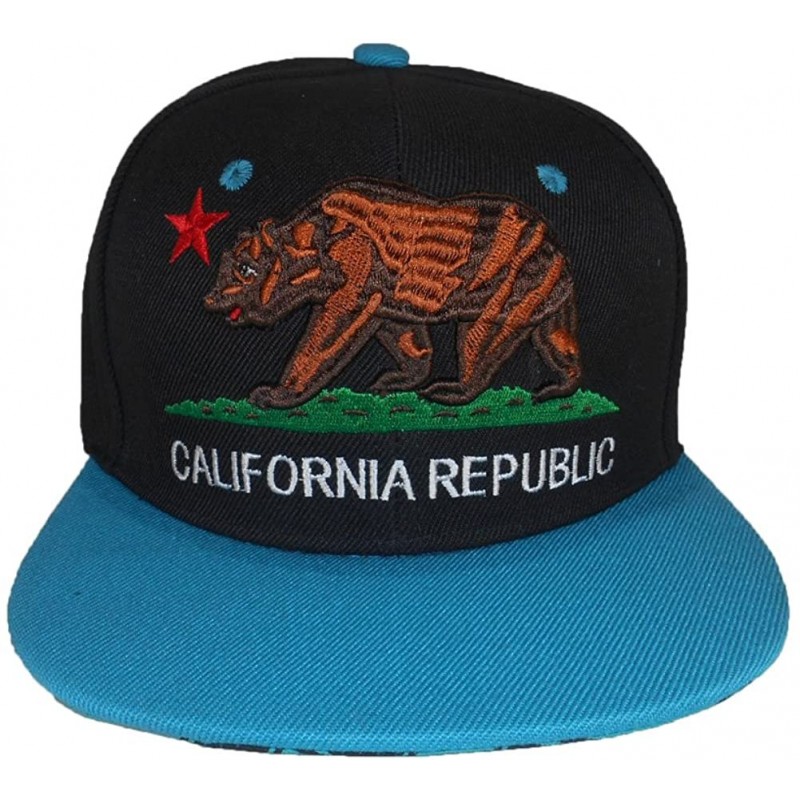 Baseball Caps California Republic Hat Classic Bear Logo Flat Bill Visor - Black/Teal Brim - CI120BA40K5 $29.08