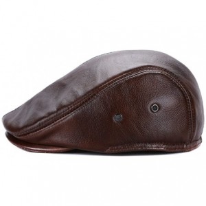 Newsboy Caps Vintage Cowhide Leather Cabby Hat Newsboy Walking Driving Cap - Brown - CT183R8ECKA $28.41