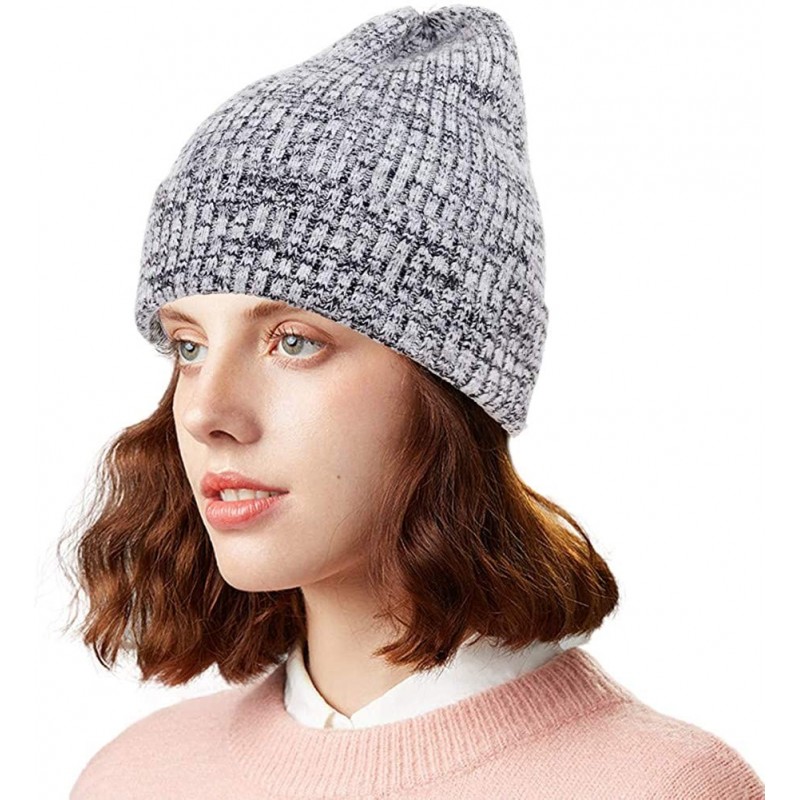 Skullies & Beanies Heather Knit Beanie for Women & Men - Thick Soft Warm Winter Hat - Slouchy Wool Beanie - Mix Black/White -...
