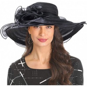 Sun Hats Kentucky Derby Hat Women Church Hat for Wedding Tea Party - Black - CN18NI6ZI33 $42.08