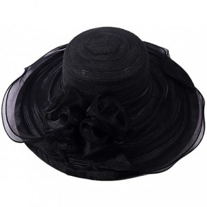 Sun Hats Kentucky Derby Hat Women Church Hat for Wedding Tea Party - Black - CN18NI6ZI33 $48.42