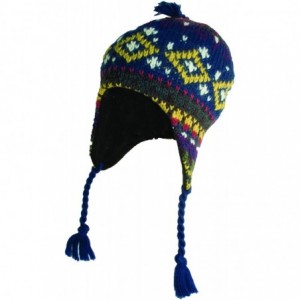Skullies & Beanies Winter Multi Tone Wool Peruvian Hat - Navy - CS11IHVMO4V $41.19