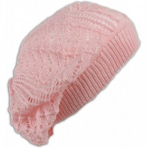 Berets Crochet Beanie Hat Knit Beret Skull Cap Tam - Baby Pink - CB11GLEEK61 $17.06