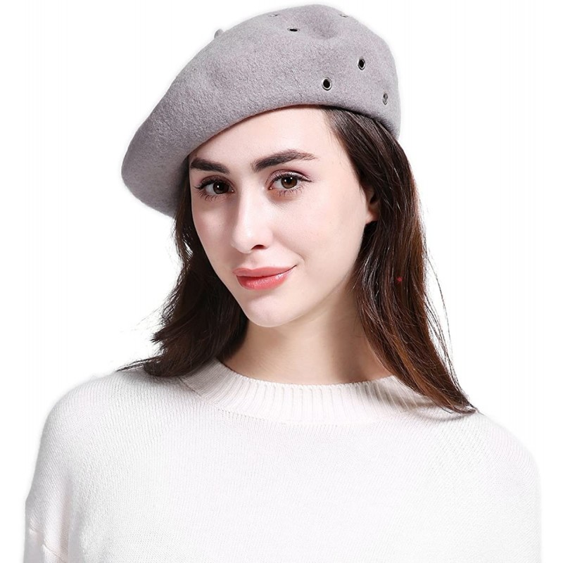 Women's Franch Inspired Wool Felt Beret Hat Bow/Rivet/Floral Appliqued ...