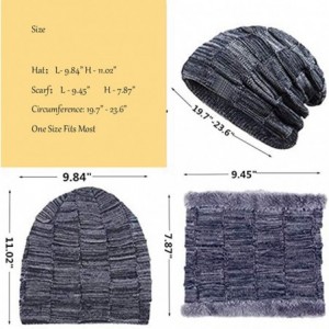 Skullies & Beanies 2-Pieces Winter Beanie Hat Scarf Set Warm Knit Hat Thick Fleece Lined Skull Cap for Men Women - Blue-plaid...