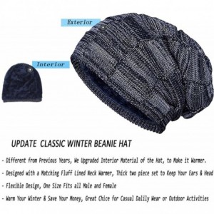 Skullies & Beanies 2-Pieces Winter Beanie Hat Scarf Set Warm Knit Hat Thick Fleece Lined Skull Cap for Men Women - Blue-plaid...
