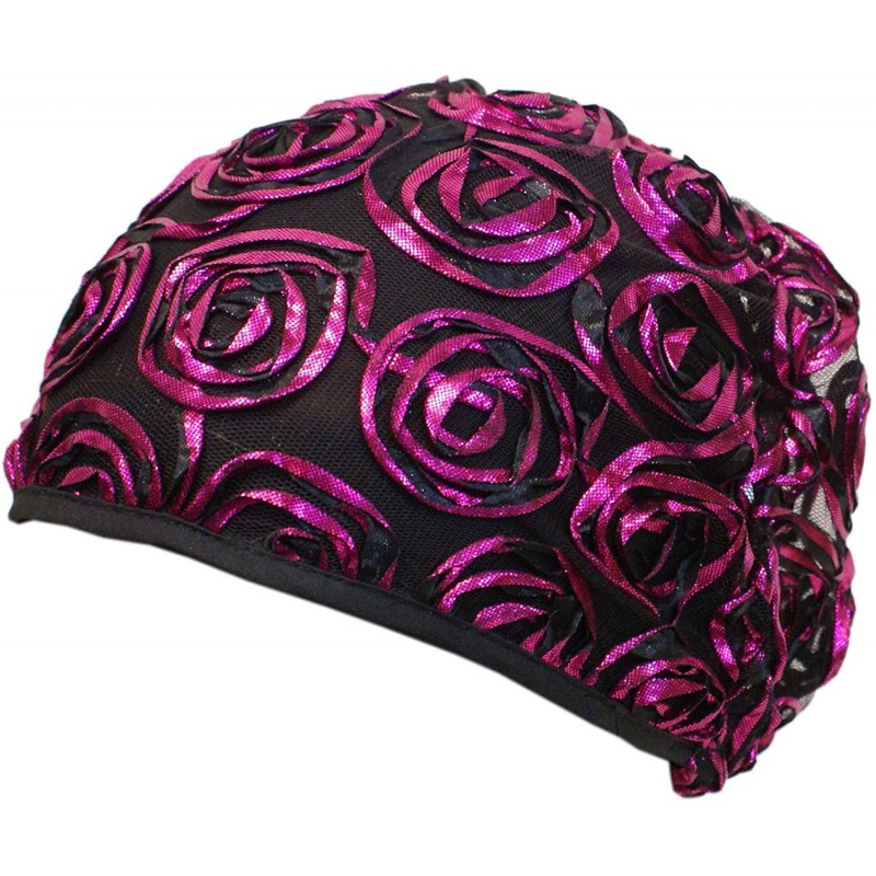 Headbands Beautiful Metallic Turban-style Head Wrap - Pink Rosettes - CC12MY79J78 $23.70