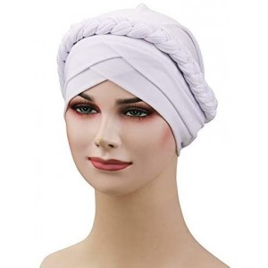 Skullies & Beanies Women's Twisted Braid Silky Turban Hats Cancer Chemo Skull Beanies Headwear Head Wrap Hair Loss Cover - Wh...