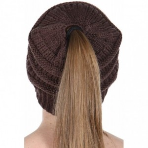 Skullies & Beanies Beanie Ponytail Beanie Messy bun Beanie Soft Warm Cable Winter Chunky Skull Cap - Solid Brown - CI188OSISM...