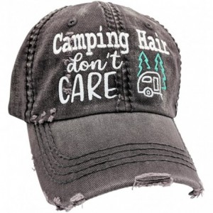 Baseball Caps Women's- Customized- Camping Hair Don't Care Baseball Cap - Grey/Customized - C618DASL8CM $61.07