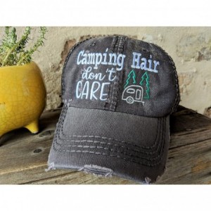 Baseball Caps Women's- Customized- Camping Hair Don't Care Baseball Cap - Grey/Customized - C618DASL8CM $65.43