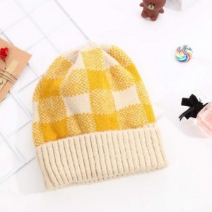 Skullies & Beanies Warm Cozy and Cute Buffalo Check Beanie Hat with Cuff Soft Acrylic - Yellow/Beige - CY18AAHHQ53 $22.61
