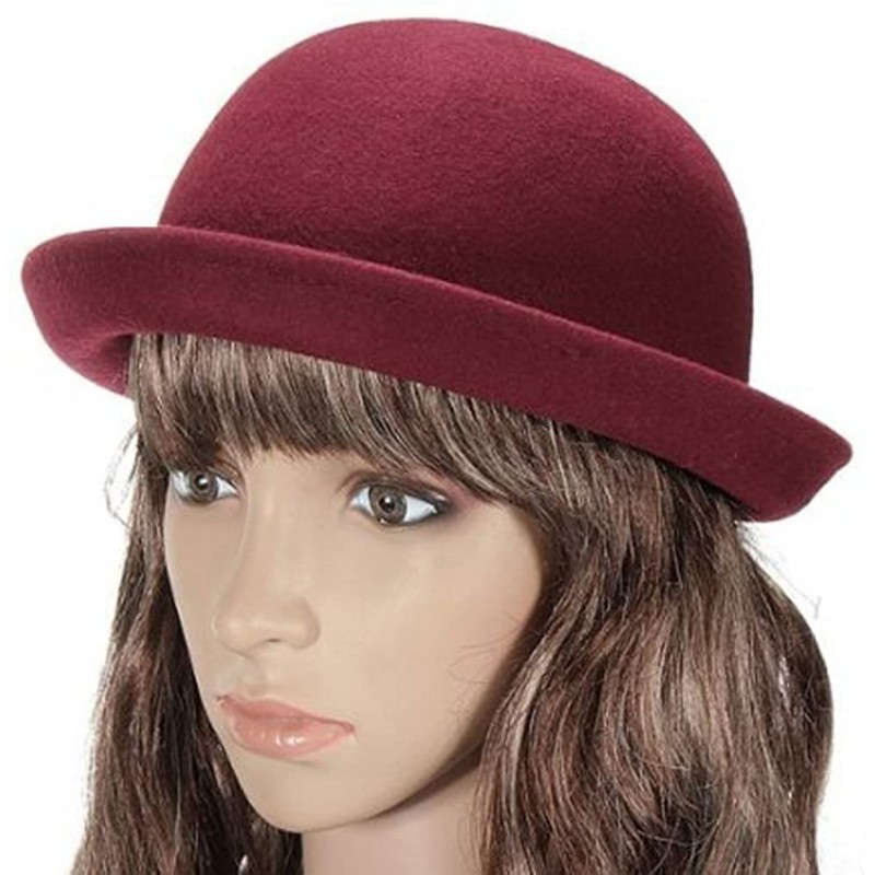 Sun Hats Roll Brim Bowler Cap Cute Fashion Pure Color Derby Hat Fedora Hat Floppy Cloche Best Xmas Gift - Wine Red - CC11Q1YR...