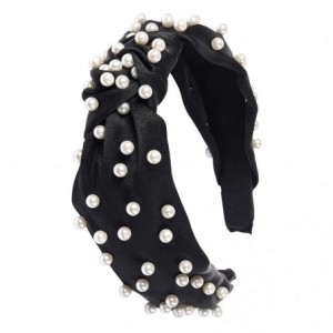Headbands Ladies Black Satin With Pearls Top-knot Headband (Satin Black) - Satin Black - C118SDYR6UX $7.47