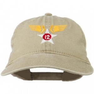 Baseball Caps 12th Air Force Badge Embroidered Washed Cap - Khaki - C411QLM5LJD $27.55