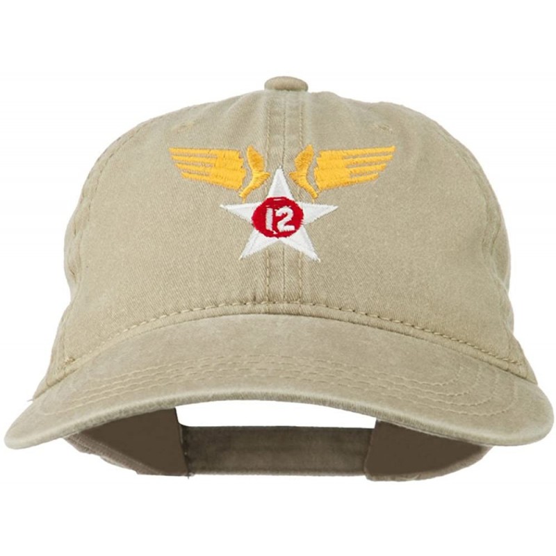 Baseball Caps 12th Air Force Badge Embroidered Washed Cap - Khaki - C411QLM5LJD $49.93