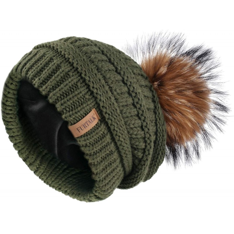 Skullies & Beanies Winter Hats Beanie for Women Lined Slouchy Knit Skiing Cap Real Fur Pom Pom Hat for Girls - C718UKTQASL $3...