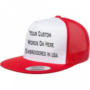 Baseball Caps Custom Trucker Flatbill Hat Yupoong 6006 Embroidered Your Text Snapback - Red/White/Red - C41887LZN5U $57.23