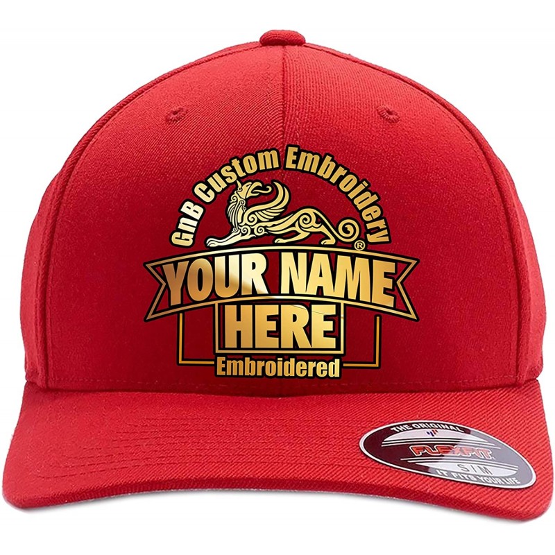 Baseball Caps 2 Side Embroidery. Front and Back. Place Your own Text. 6477 Flexfit Wool Blend Cap - Red - CS180I685L7 $57.09